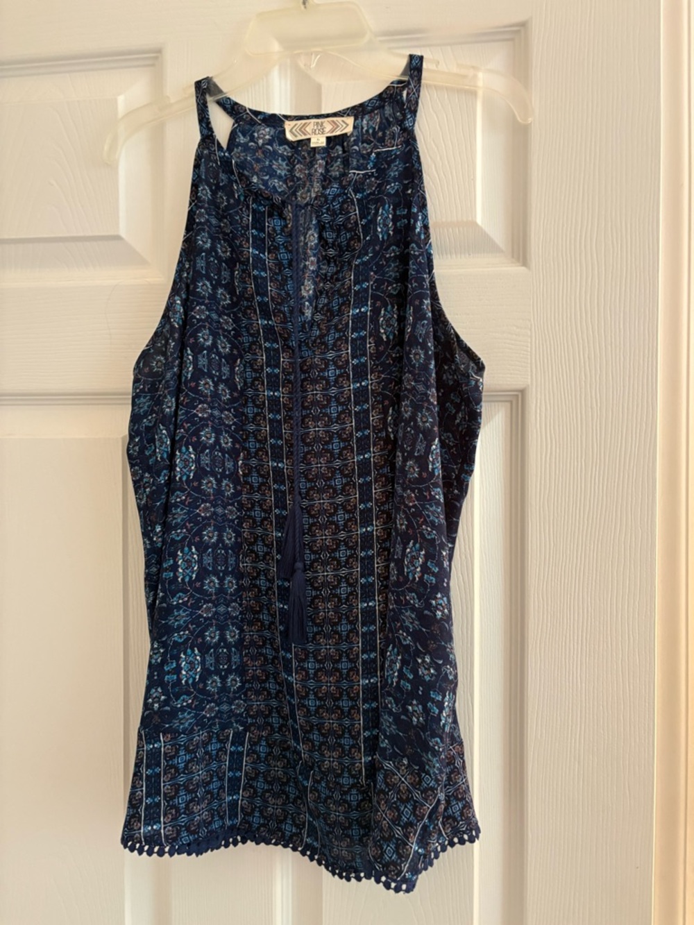 Pink Rose Blue Printed Halter Top